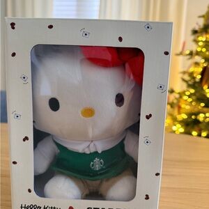 Starbucks Hello Kitty Plush with Red Bow and Starbucks Green Outfit